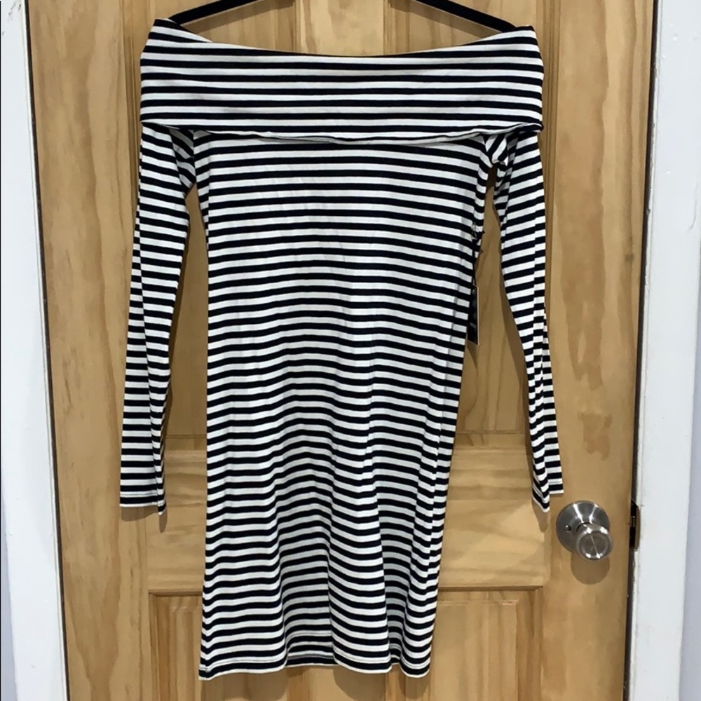 Black and white striped long sleeve dress